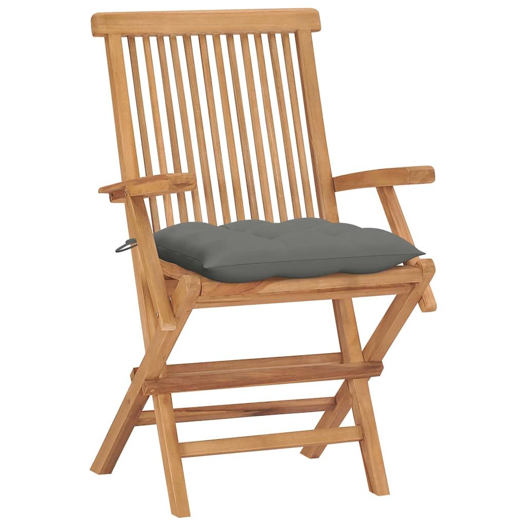 Sedie da Giardino con Cuscini Grigi 4 pz Legno Massello di Teak vidaXL