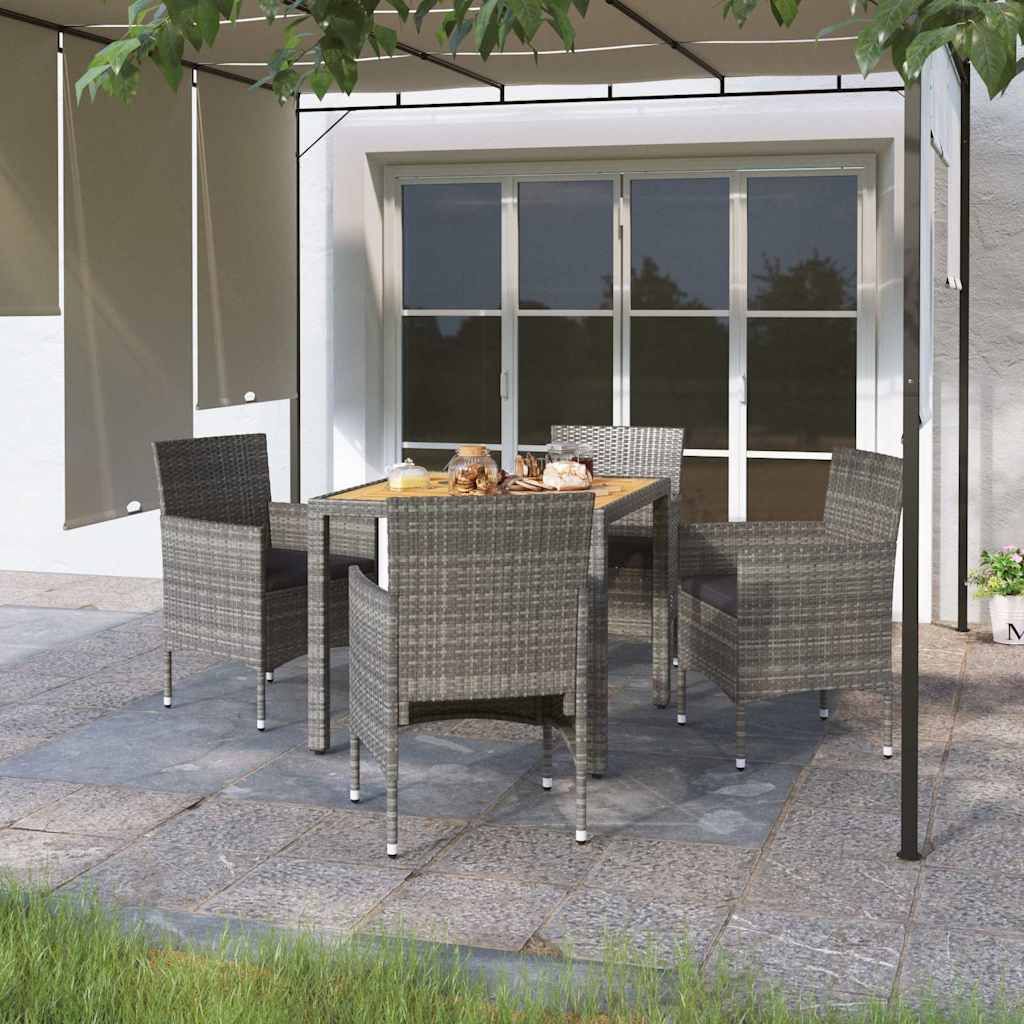 Set da Pranzo Giardino 5 pz Polyrattan e Massello Acacia Grigio vidaXL