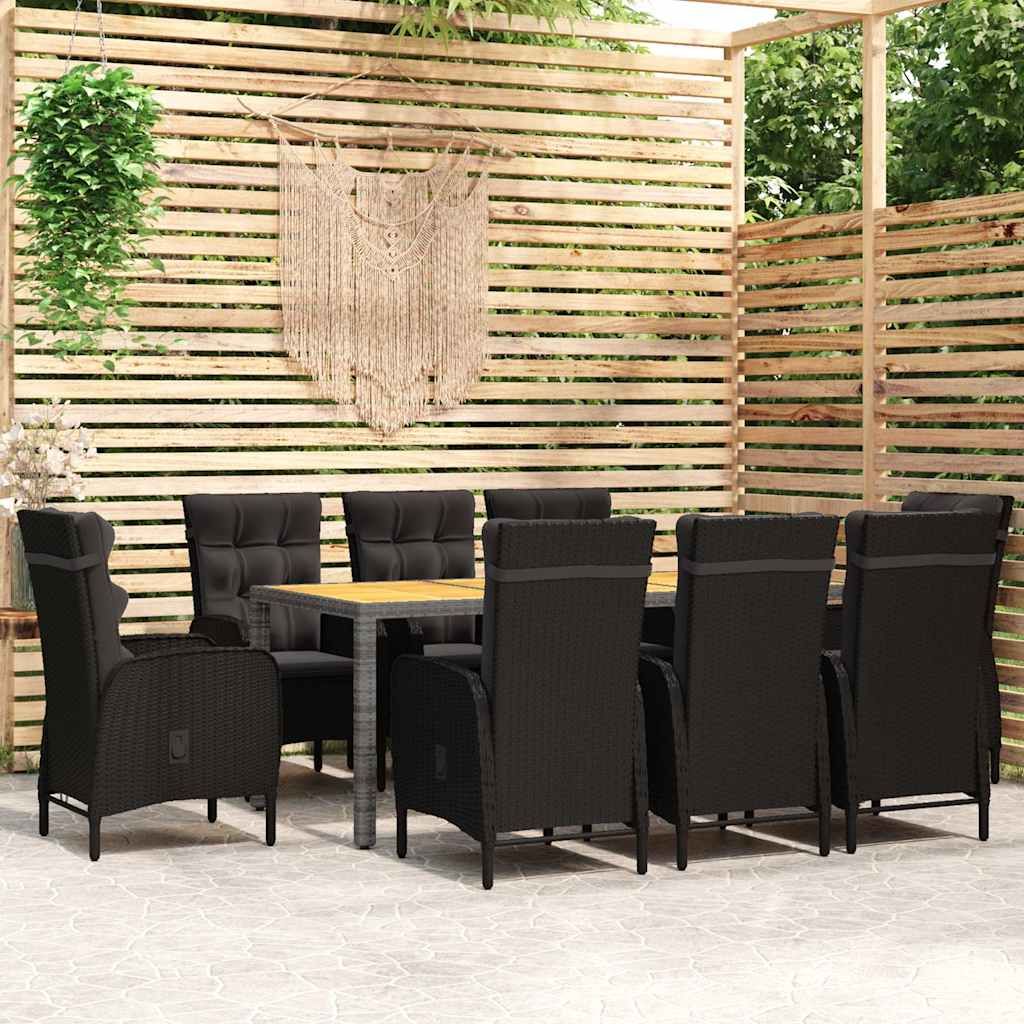 Set Mobili da Pranzo per Giardino 9 pz in Polyrattan Nero vidaXL