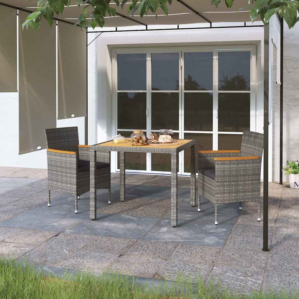Set da Pranzo Giardino 3 pz Polyrattan e Massello Acacia Grigio vidaXL