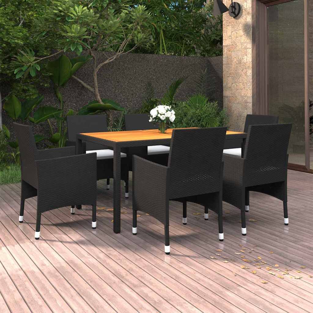 Set da Pranzo da Giardino 7 pz in Polyrattan Nero vidaXL
