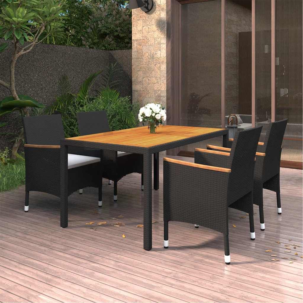 Set da Pranzo per Giardino 5 pz in Polyrattan Nero vidaXL