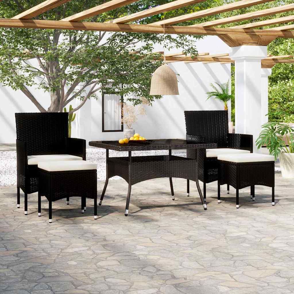 Set Pranzo da Giardino 5 pz  Polyrattan e Vetro Temperato Nero vidaXL
