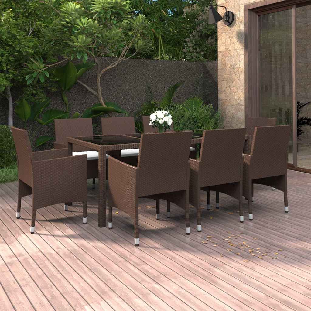 Set da Pranzo da Giardino in Polyrattan 9 pz Marrone vidaXL