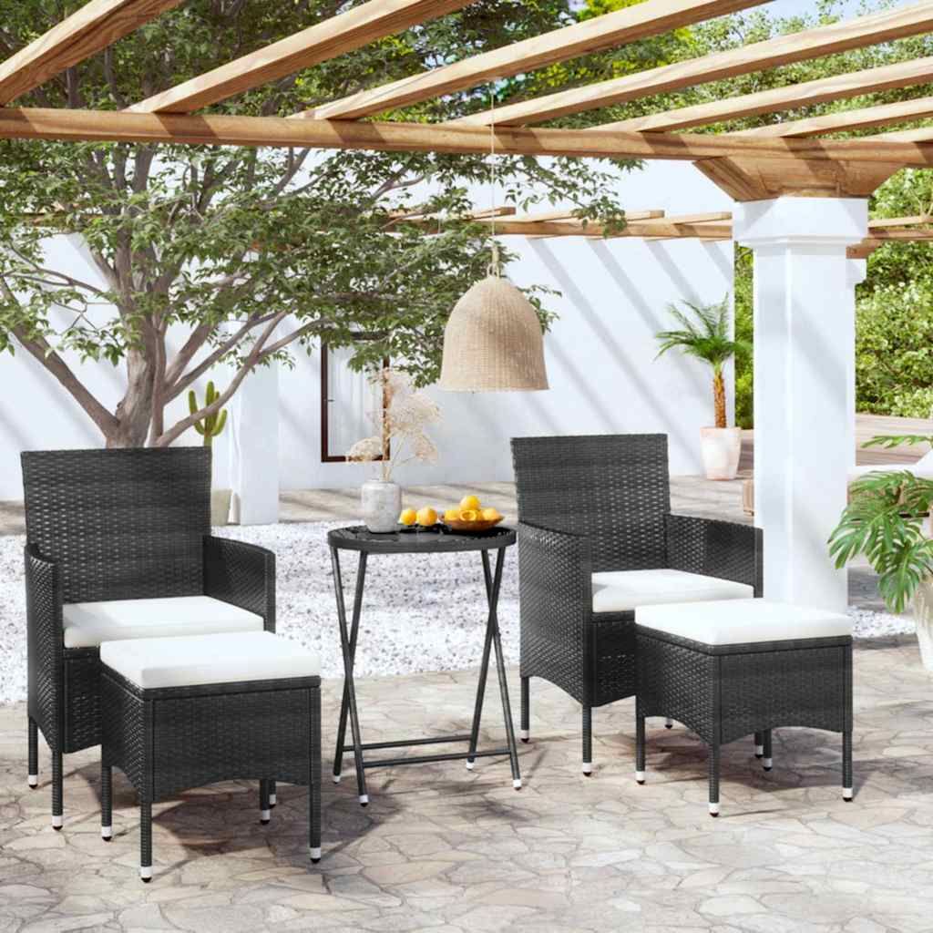 Set da Bistrot per Giardino 5pz Polyrattan Vetro Temperato Nero vidaXL