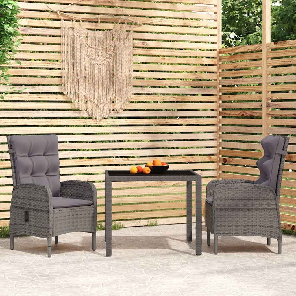 Set da Pranzo per Giardino 3 pz in Polyrattan Grigio vidaXL