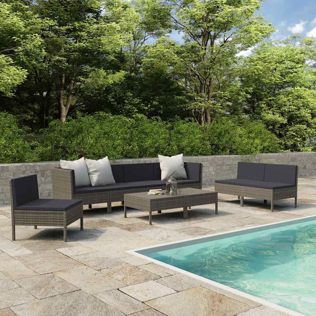 Set Divani da Giardino 9 pz con Cuscini in Polyrattan Grigio vidaXL