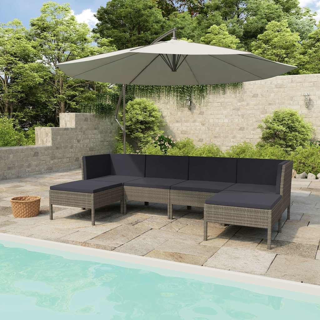 Set Divani da Giardino 6 pz con Cuscini in Polyrattan Grigio vidaXL