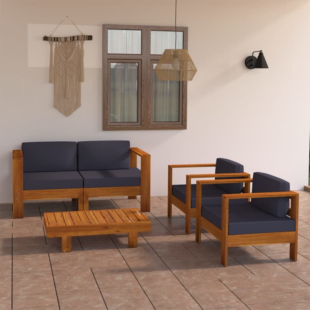 Set Divani Giardino 4 Posti Cuscini Grigi Scuro Massello Acacia vidaXL