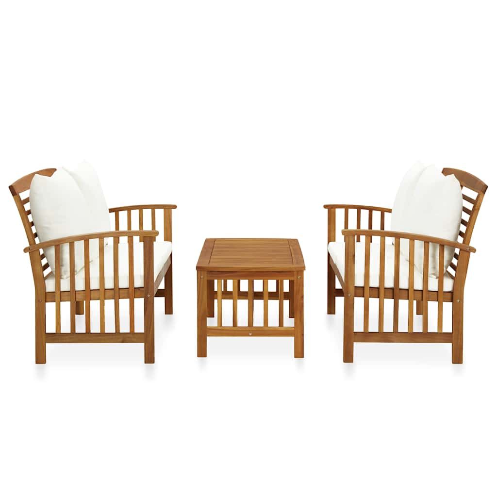 Set Divani da Giardino 3 pz con Cuscini in Massello di Acacia vidaXL