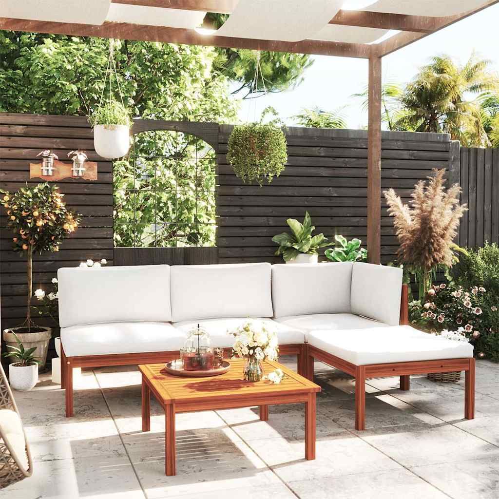Set da giardino 5 pezzi con cuscini in legno crema, acacia e corda vidaXL