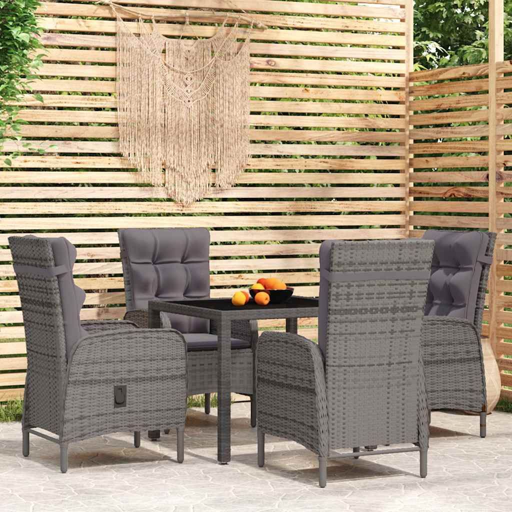 Set da Pranzo per Giardino 5 pz in Polyrattan Grigio vidaXL