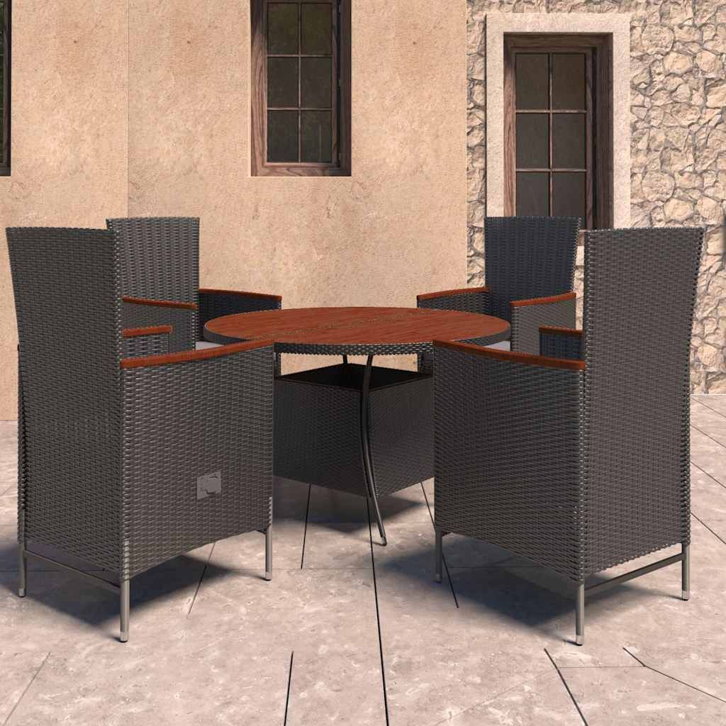 Set da Pranzo da Giardino 5 pz con Cuscini in Polyrattan Nero vidaXL