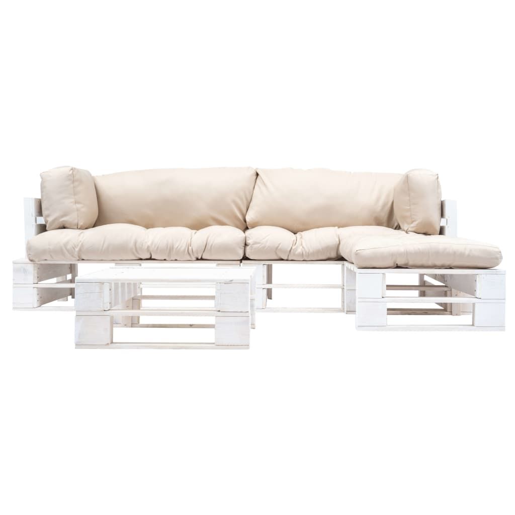 Set Divani da Giardino su Pallet 4 pz con Cuscini Sabbia Legno vidaXL