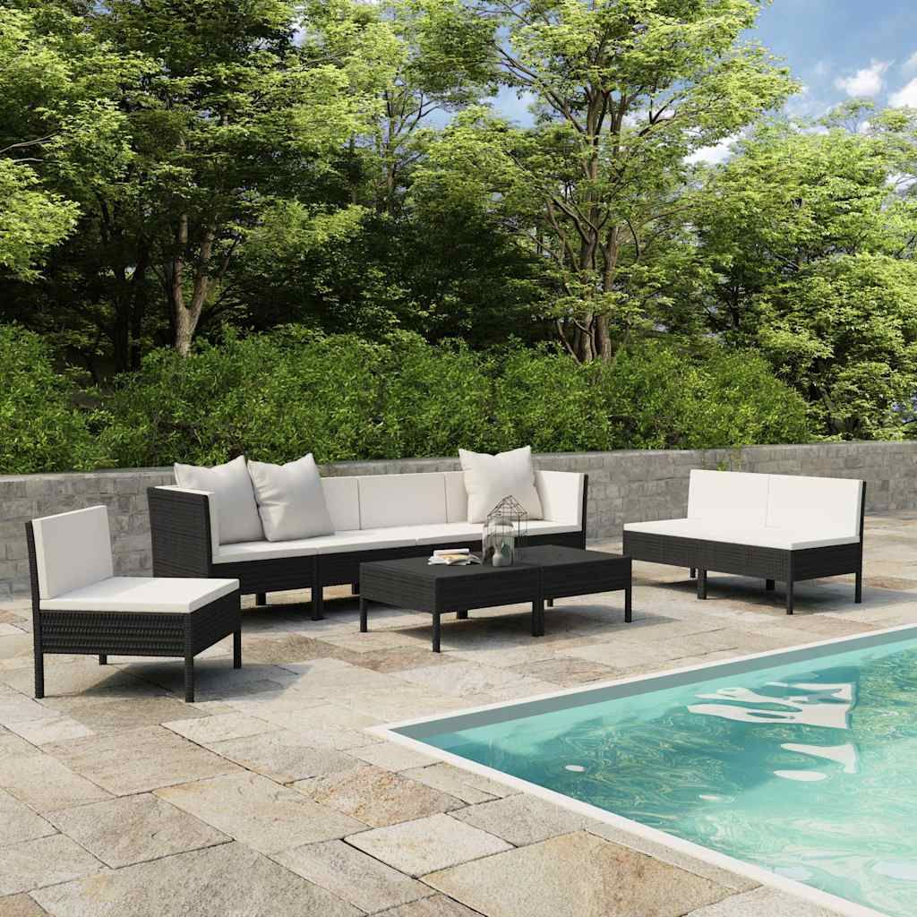 Set Divani da Giardino 9 pz con Cuscini in Polyrattan Nero vidaXL