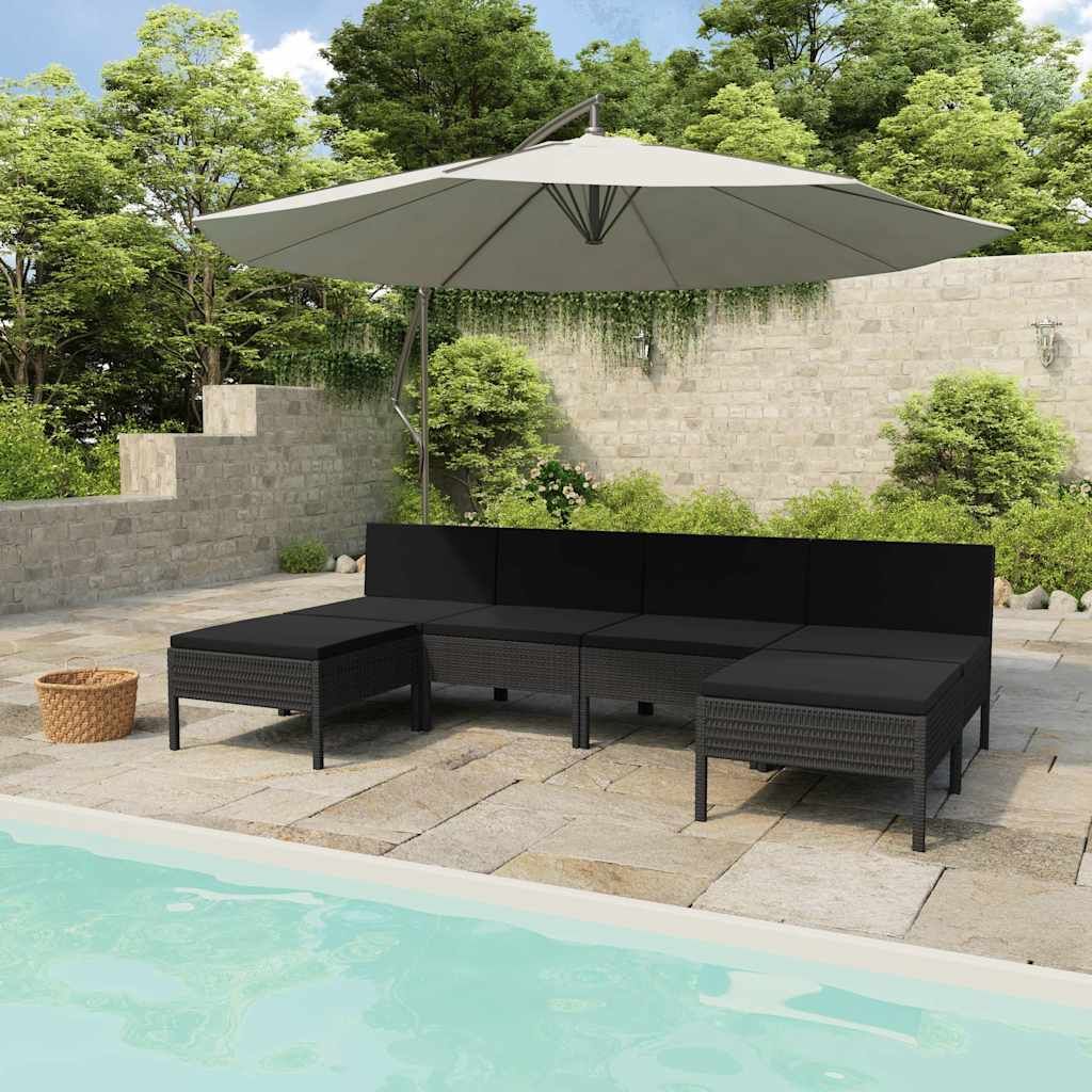 Set Divani da Giardino 6 pz con Cuscini in Polyrattan Nero vidaXL