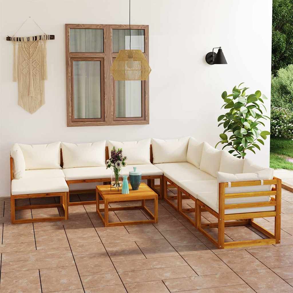 Set Divani da Giardino 9 pz con Cuscini Crema in Legno Acacia vidaXL