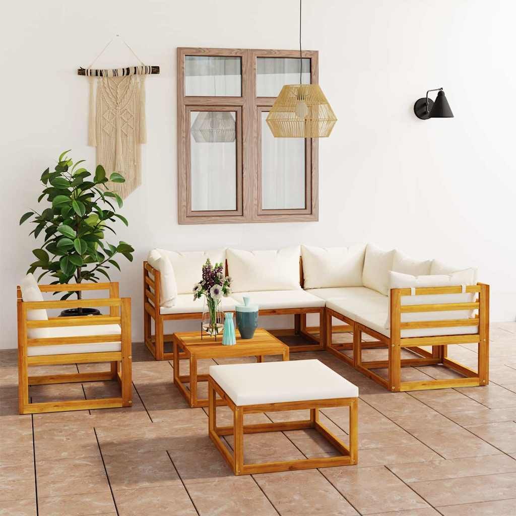 Set Divani da Giardino 8 pz con Cuscini Crema Massello Acacia vidaXL
