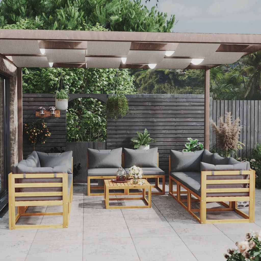 Set Divani da Giardino 9 pz con Cuscini in Massello di Acacia vidaXL