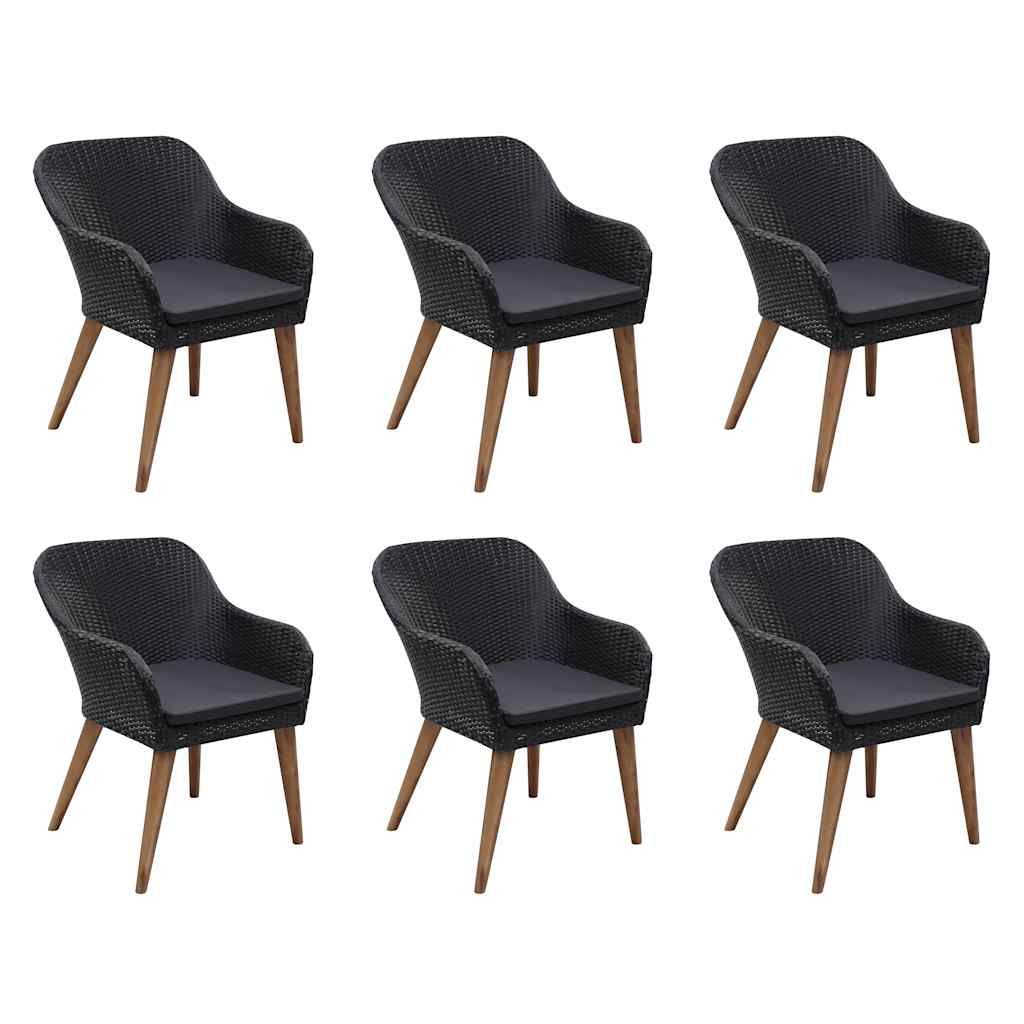 Set da Pranzo da Giardino 7 pz con Cuscini in Polyrattan Nero vidaXL