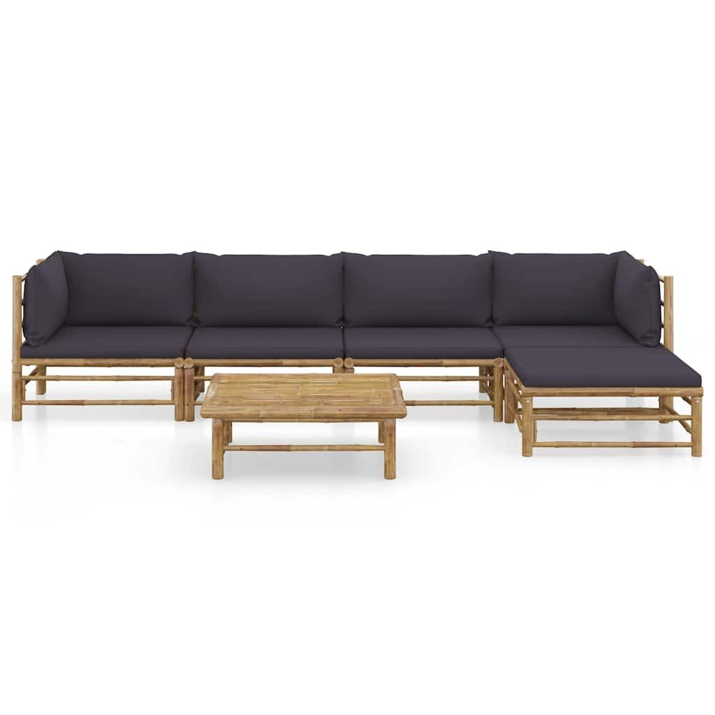 Set Divani da Giardino 6 pz con Cuscini Grigio Scuro in Bambù vidaXL