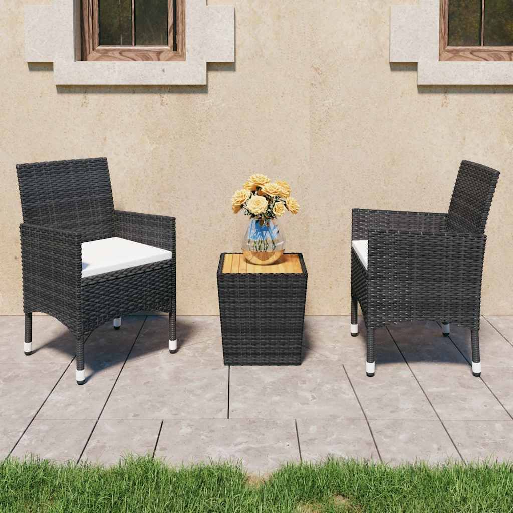 Set da Bistrot per Giardino 3 pz in Polyrattan e Acacia Nero vidaXL