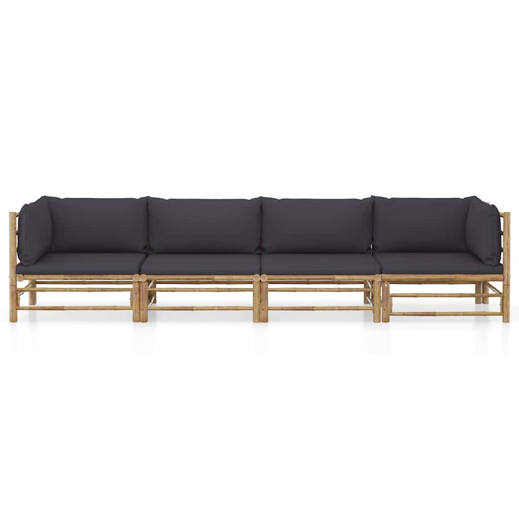 Set Divani da Giardino 4 pz con Cuscini Grigio Scuro in Bambù vidaXL