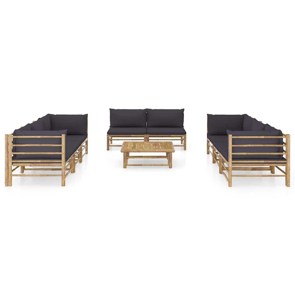 Set Divani da Giardino 9 pz con Cuscini Grigio Scuro in Bambù vidaXL