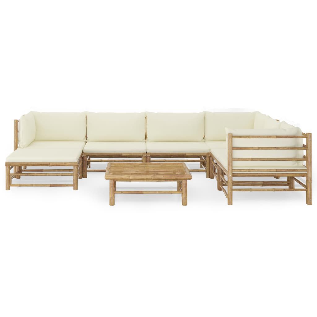 Set Salotto da Giardino 8pz con Cuscini Bianco Crema in Bambù vidaXL