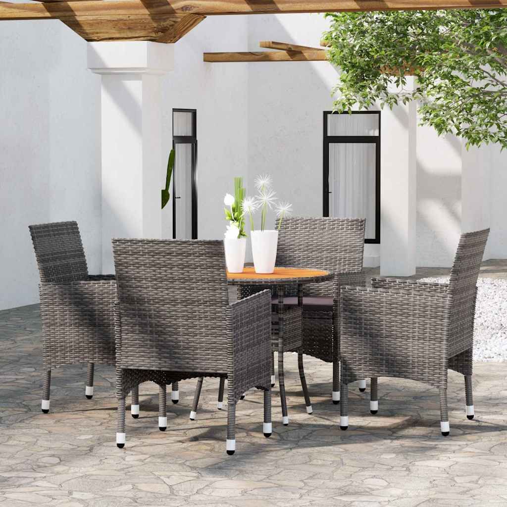 Set da Pranzo per Giardino 5 pz in Polyrattan Grigio vidaXL