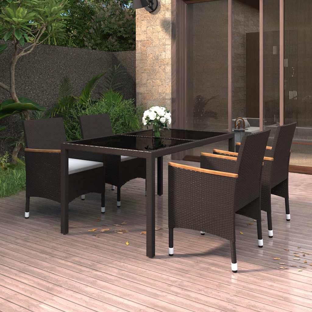 Set Pranzo da Giardino 5pz in Polyrattan e Vetro Temperato Nero vidaXL
