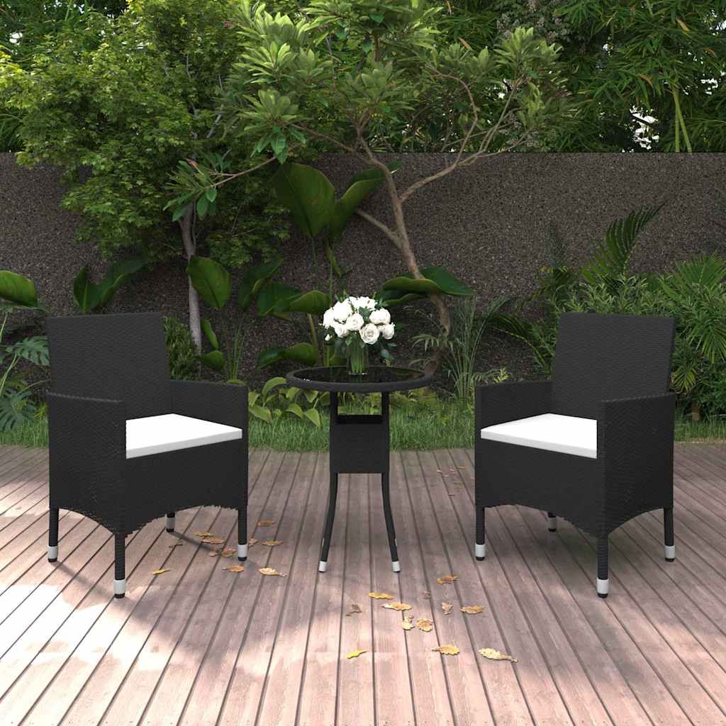 Set da Pranzo per Giardino 3 pz in Polyrattan Nero vidaXL