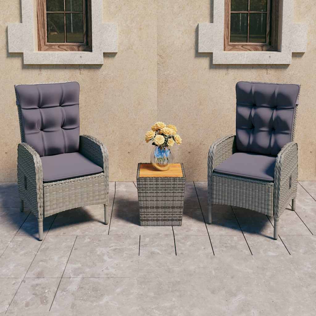 Set da Bistrot 3 pz in Polyrattan e Legno Acacia Grigio vidaXL