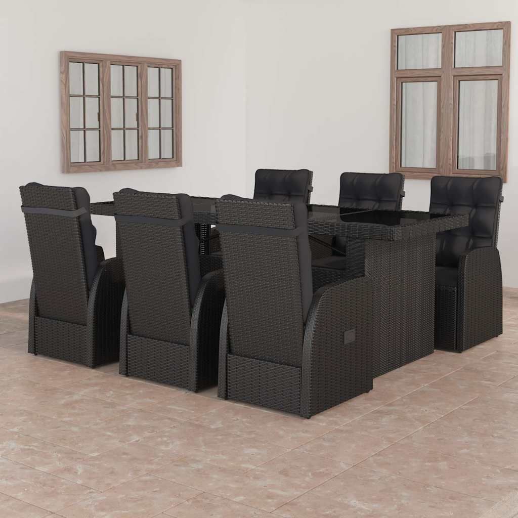 Set da Pranzo da Giardino 7 pz con Cuscini in Polyrattan Nero vidaXL