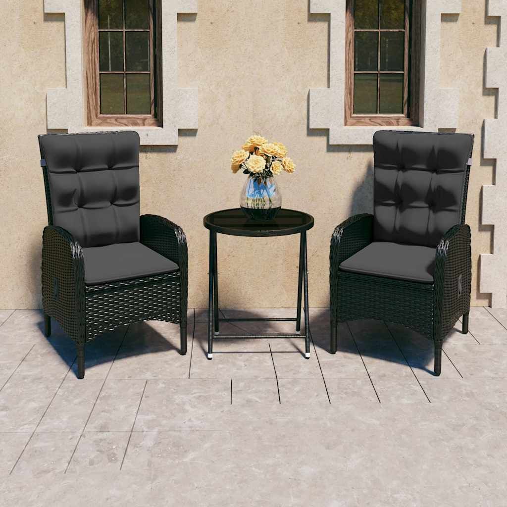 Set da Bistrot per Giardino 3 pz in Polyrattan e Vetro Nero vidaXL
