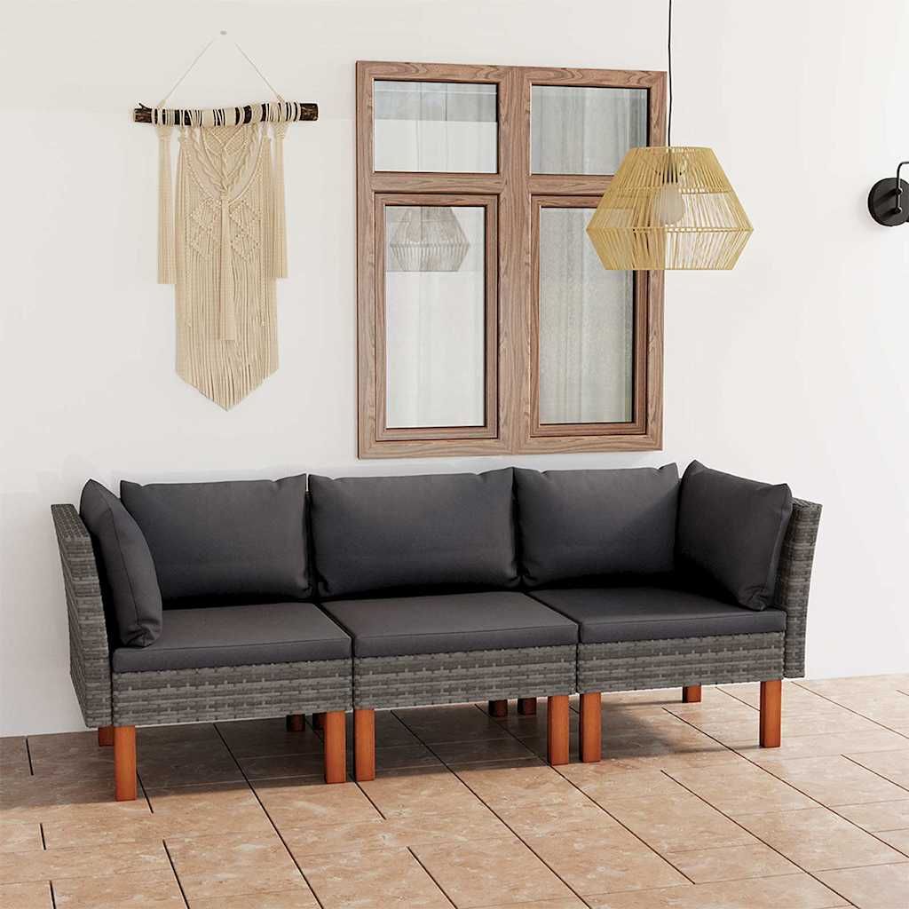 Divano da Giardino a 3 Posti con Cuscini Grigio in Polyrattan vidaXL