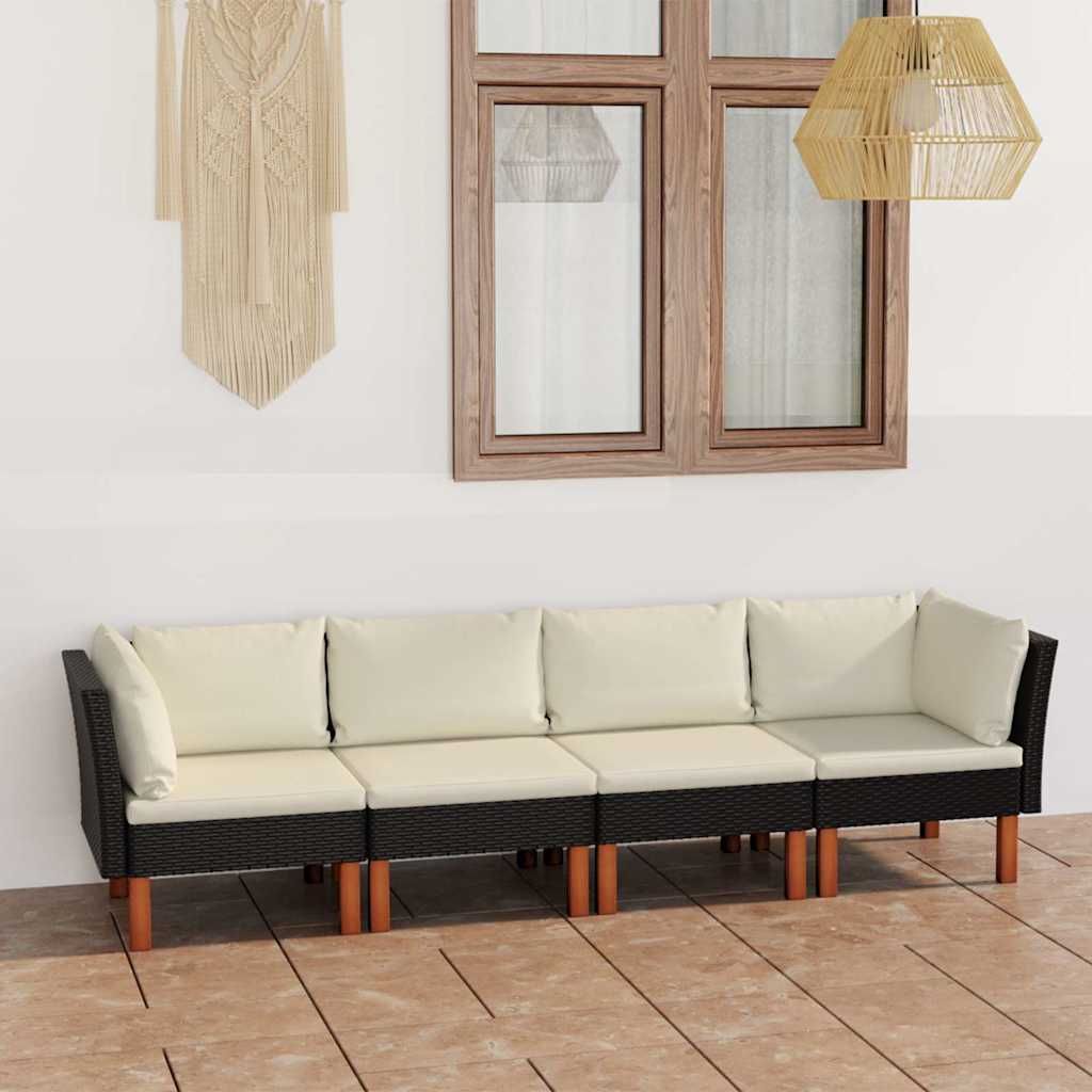 Divano da Giardino a 4 Posti con Cuscini Nero in Polyrattan vidaXL