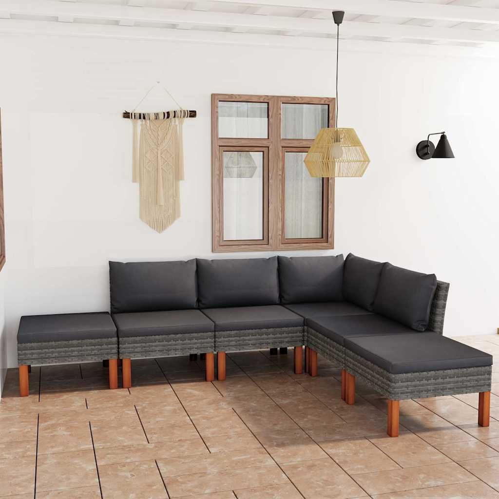 Set Divani da Giardino 6 pz con Cuscini in Polyrattan Grigio vidaXL