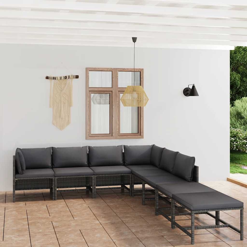 Set Divani da Giardino 8 pz con Cuscini in Polyrattan Grigio vidaXL