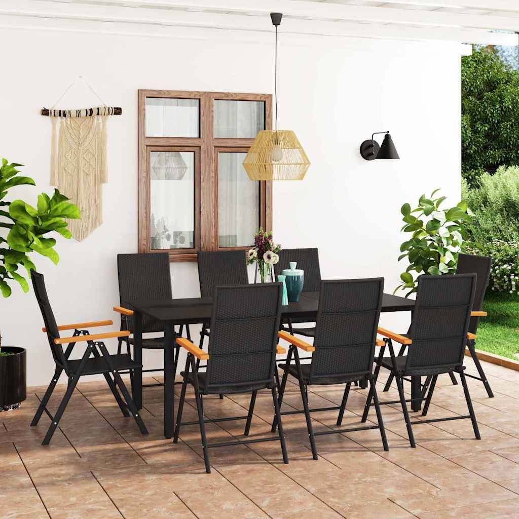 Set da Pranzo da Giardino 9 pz Nero e Marrone vidaXL