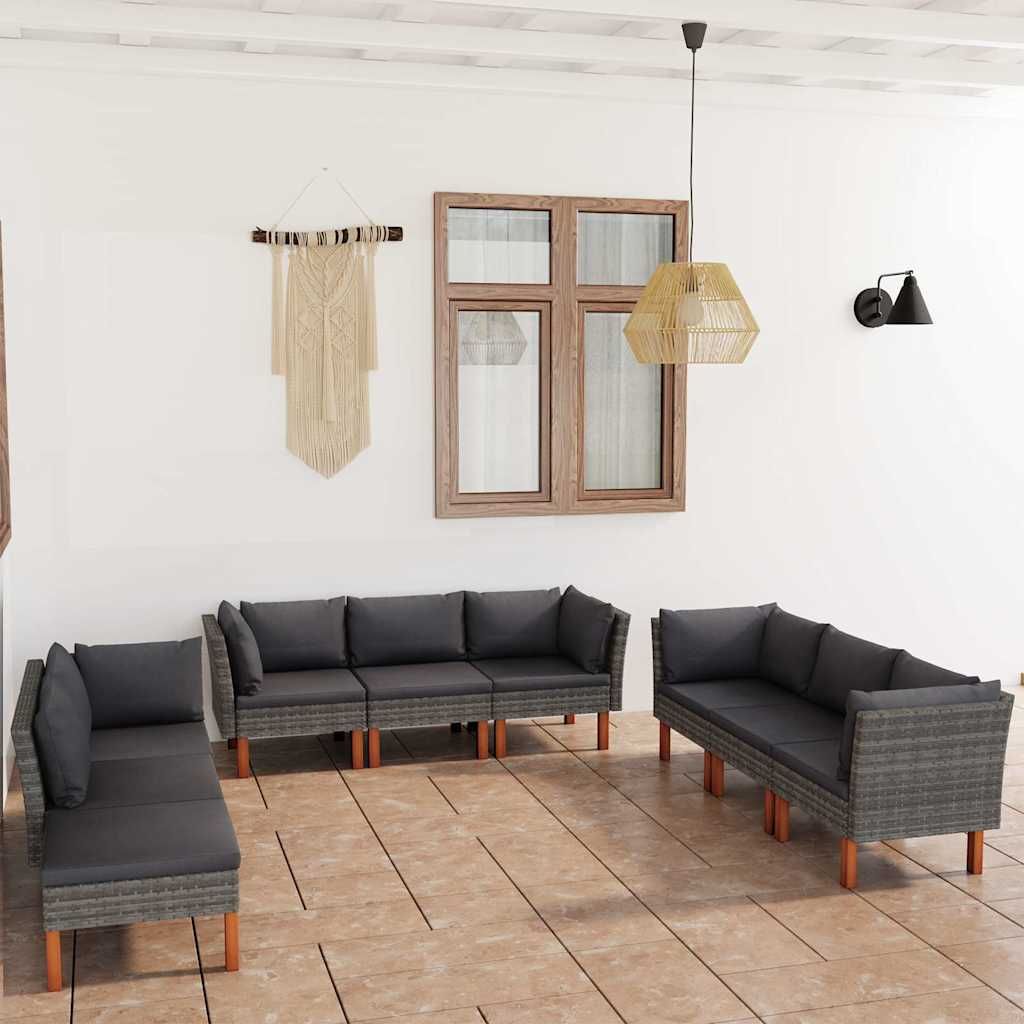 Set Divani da Giardino 9 pz con Cuscini in Polyrattan Grigio vidaXL