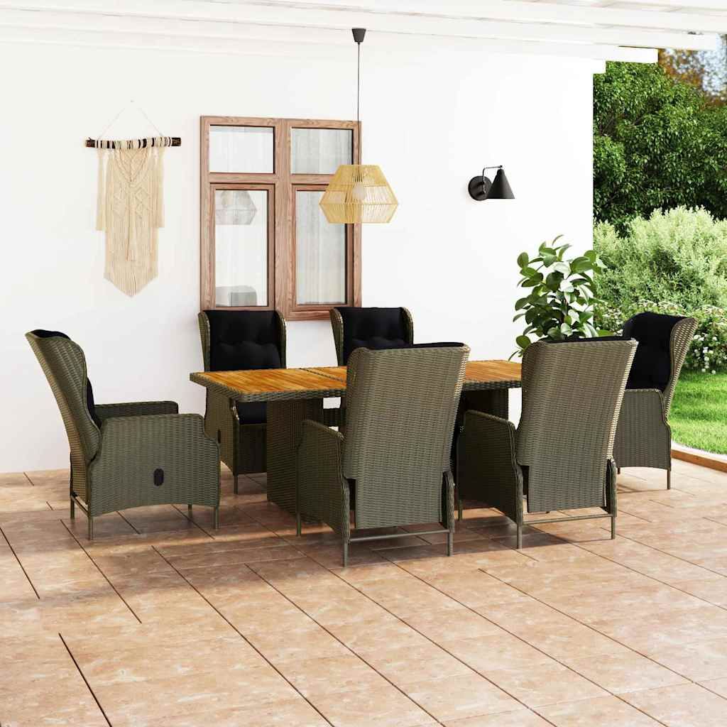 Set da Pranzo da Giardino 7 pz con Cuscini in Polyrattan Marrone vidaXL