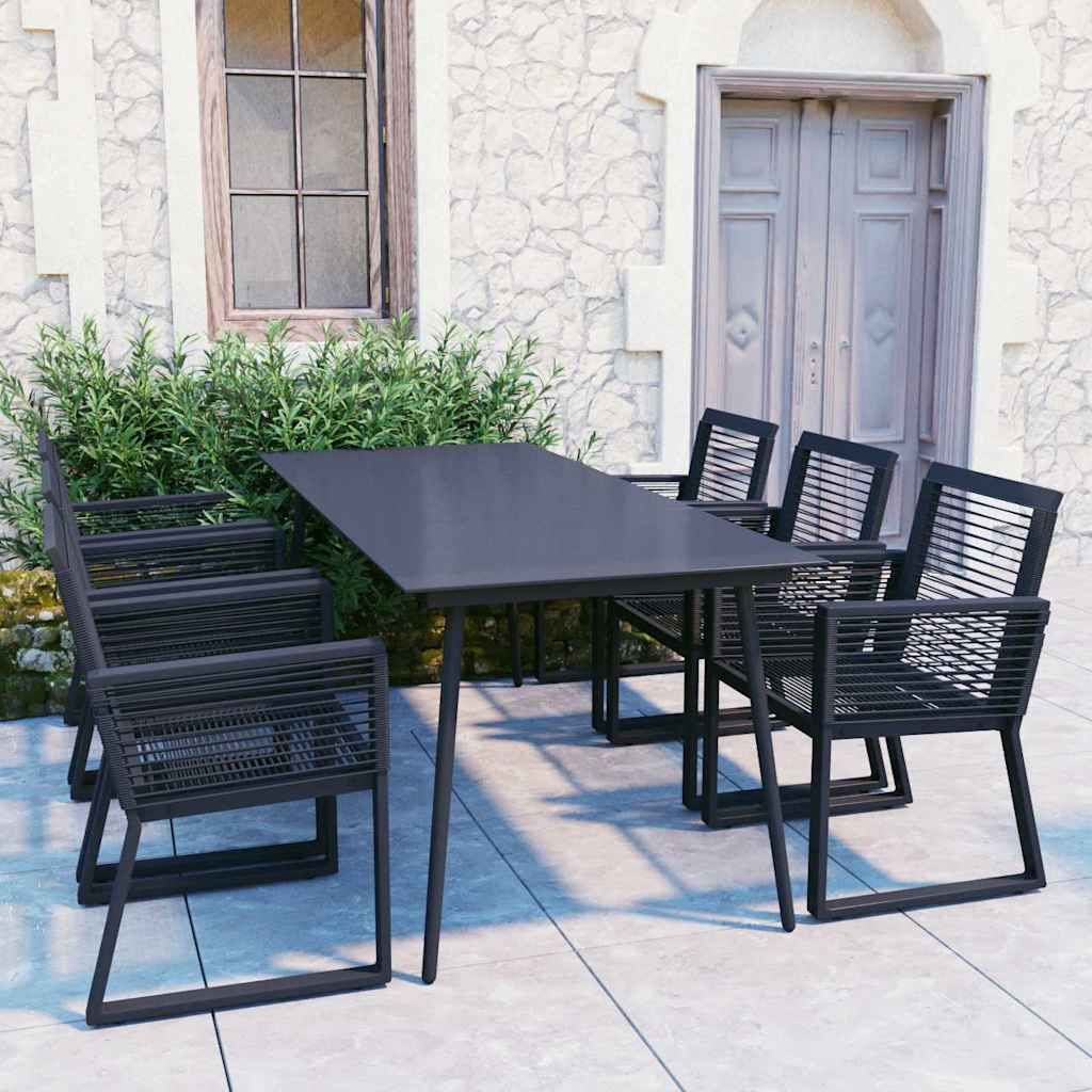 Set da Pranzo da Giardino 7 pz in Rattan PVC Nero vidaXL