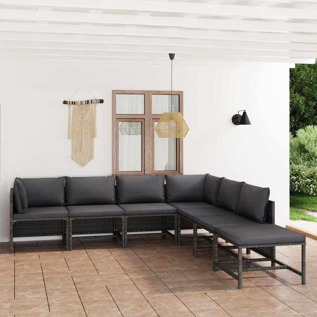 Set Divani da Giardino 7 pz con Cuscini in Polyrattan Grigio vidaXL