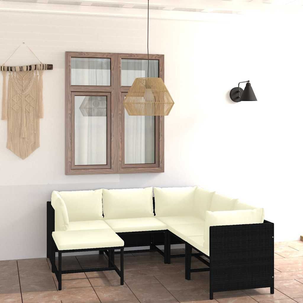 Set Divani da Giardino 6 pz con Cuscini in Polyrattan Nero vidaXL