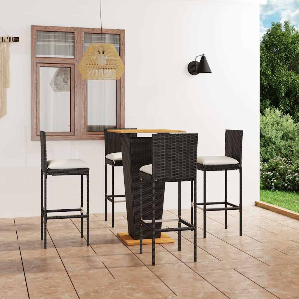 Set da Bar da Giardino 5 pz con Cuscini in Polyrattan Nero vidaXL