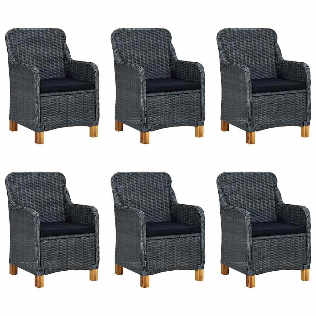 Set Pranzo da Giardino 7 pz con Cuscini Polyrattan Grigio Scuro vidaXL