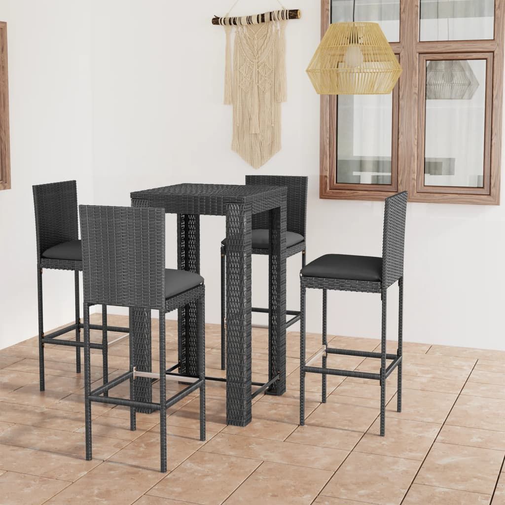Set Bar da Giardino 5 pz con Cuscini in Polyrattan Grigio vidaXL