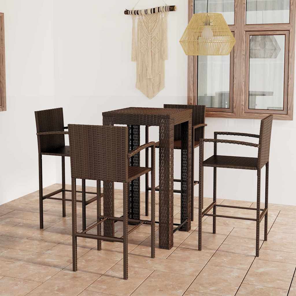 Set Bar da Giardino 5 pz con Braccioli in Polyrattan Marrone vidaXL