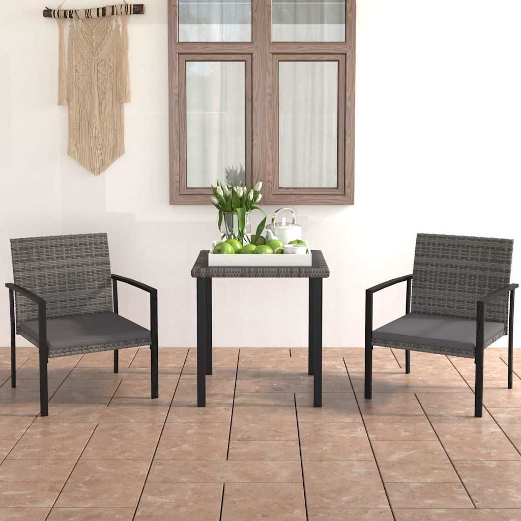 Set da Pranzo da Giardino 3 pz in Polyrattan Grigio vidaXL